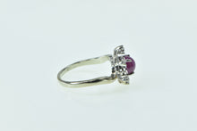 Load image into Gallery viewer, 14K 1960&#39;s Syn. Pink Star Sapphire Diamond Flower Ring White Gold