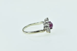 14K 1960's Syn. Pink Star Sapphire Diamond Flower Ring White Gold