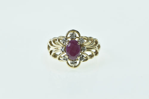 10K Natural Ruby Diamond Halo Vintage Statement Ring Yellow Gold