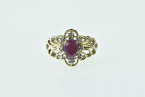 10K Natural Ruby Diamond Halo Vintage Statement Ring Yellow Gold