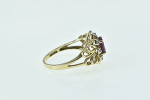 10K Natural Ruby Diamond Halo Vintage Statement Ring Yellow Gold