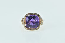 Load image into Gallery viewer, 10K Cushion Amethyst Diamond Halo Twist Statement Ring Rose Gold