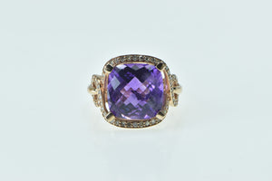 10K Cushion Amethyst Diamond Halo Twist Statement Ring Rose Gold