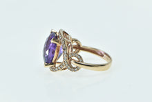 Load image into Gallery viewer, 10K Cushion Amethyst Diamond Halo Twist Statement Ring Rose Gold