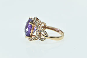 10K Cushion Amethyst Diamond Halo Twist Statement Ring Rose Gold