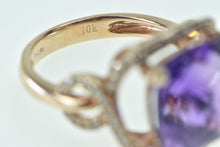 Load image into Gallery viewer, 10K Cushion Amethyst Diamond Halo Twist Statement Ring Rose Gold