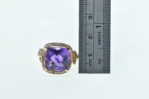 10K Cushion Amethyst Diamond Halo Twist Statement Ring Rose Gold