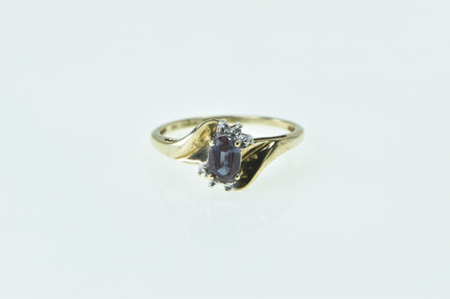 10K Oval Syn. Alexandrite Diamond Freeform Ring Yellow Gold