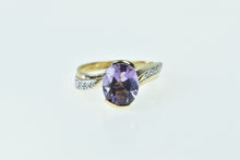 Load image into Gallery viewer, 10K Oval Amethyst Wavy Diamond Freeform Ring Yellow Gold