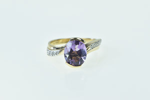 10K Oval Amethyst Wavy Diamond Freeform Ring Yellow Gold