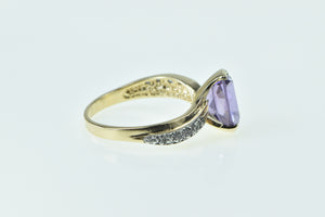 10K Oval Amethyst Wavy Diamond Freeform Ring Yellow Gold