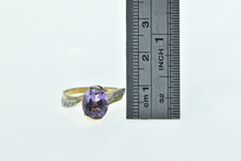 Load image into Gallery viewer, 10K Oval Amethyst Wavy Diamond Freeform Ring Yellow Gold