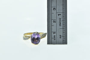 10K Oval Amethyst Wavy Diamond Freeform Ring Yellow Gold