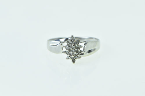 10K Oval Vintage Diamond Cluster Statement Ring White Gold