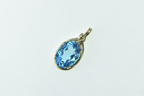 10K Oval Blue Topaz Vintage Fashion Statement Pendant Yellow Gold