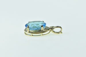 10K Oval Blue Topaz Vintage Fashion Statement Pendant Yellow Gold