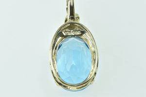 10K Oval Blue Topaz Vintage Fashion Statement Pendant Yellow Gold