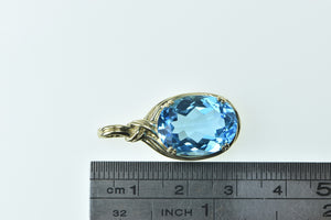 10K Oval Blue Topaz Vintage Fashion Statement Pendant Yellow Gold