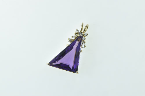 14K Trillion Amethyst Diamond Accent Statement Pendant Yellow Gold