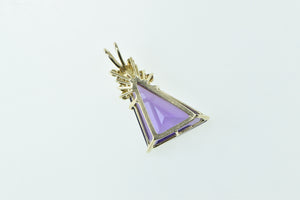 14K Trillion Amethyst Diamond Accent Statement Pendant Yellow Gold