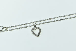 14K Diamond Heart Love Symbol Classic Chain Necklace 17.75" White Gold