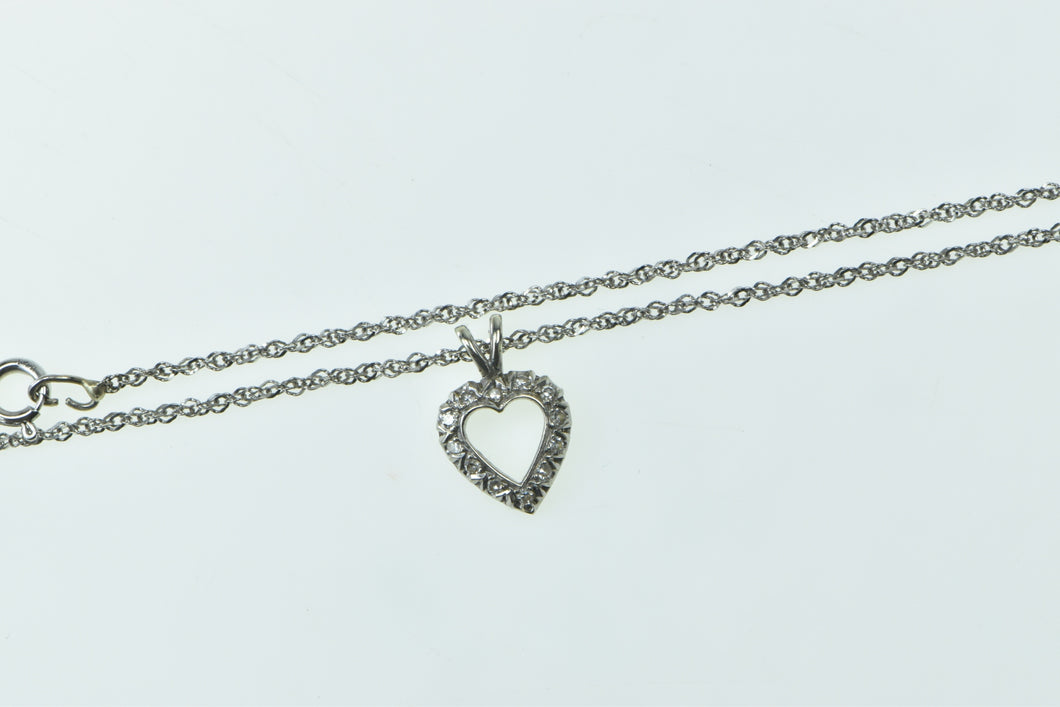 14K Diamond Heart Love Symbol Classic Chain Necklace 17.75