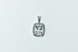 10K Faceted Aquamarine Diamond Halo Vintage Pendant White Gold