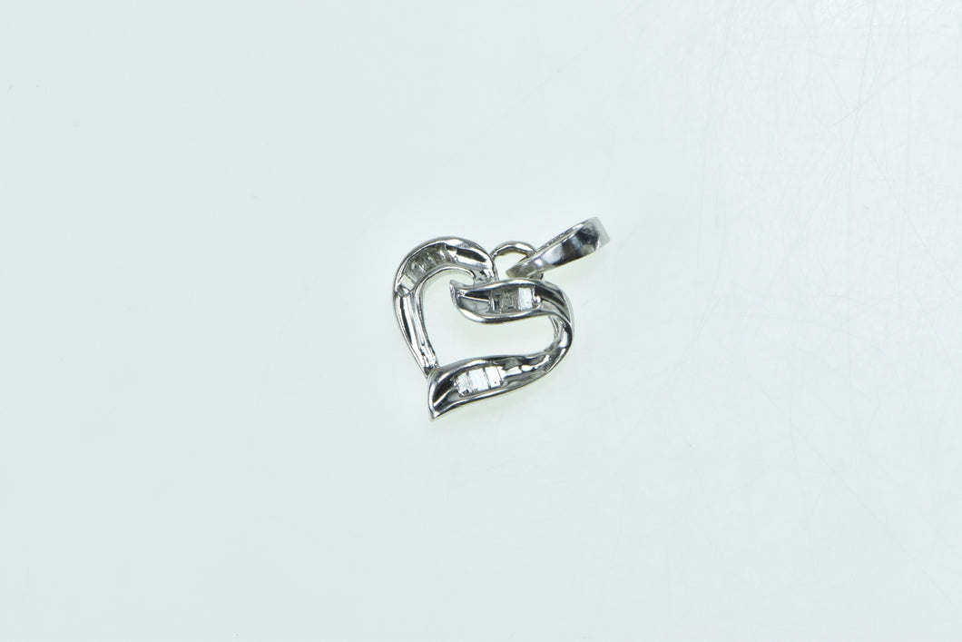 10K Baguette Diamond Heart Love Symbol Pendant White Gold