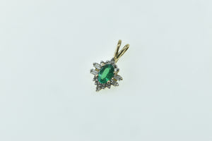 10K Oval Syn. Emerald Diamond Halo Statement Pendant Yellow Gold