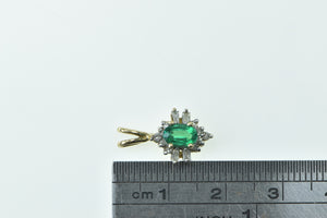 10K Oval Syn. Emerald Diamond Halo Statement Pendant Yellow Gold