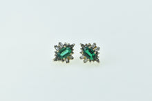 Load image into Gallery viewer, 10K Oval Syn. Emerald Diamond Halo Statement Stud Earrings Yellow Gold