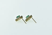 Load image into Gallery viewer, 10K Oval Syn. Emerald Diamond Halo Statement Stud Earrings Yellow Gold