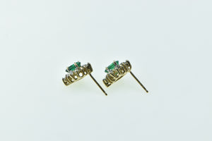 10K Oval Syn. Emerald Diamond Halo Statement Stud Earrings Yellow Gold