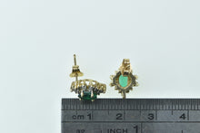 Load image into Gallery viewer, 10K Oval Syn. Emerald Diamond Halo Statement Stud Earrings Yellow Gold