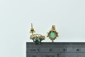 10K Oval Syn. Emerald Diamond Halo Statement Stud Earrings Yellow Gold