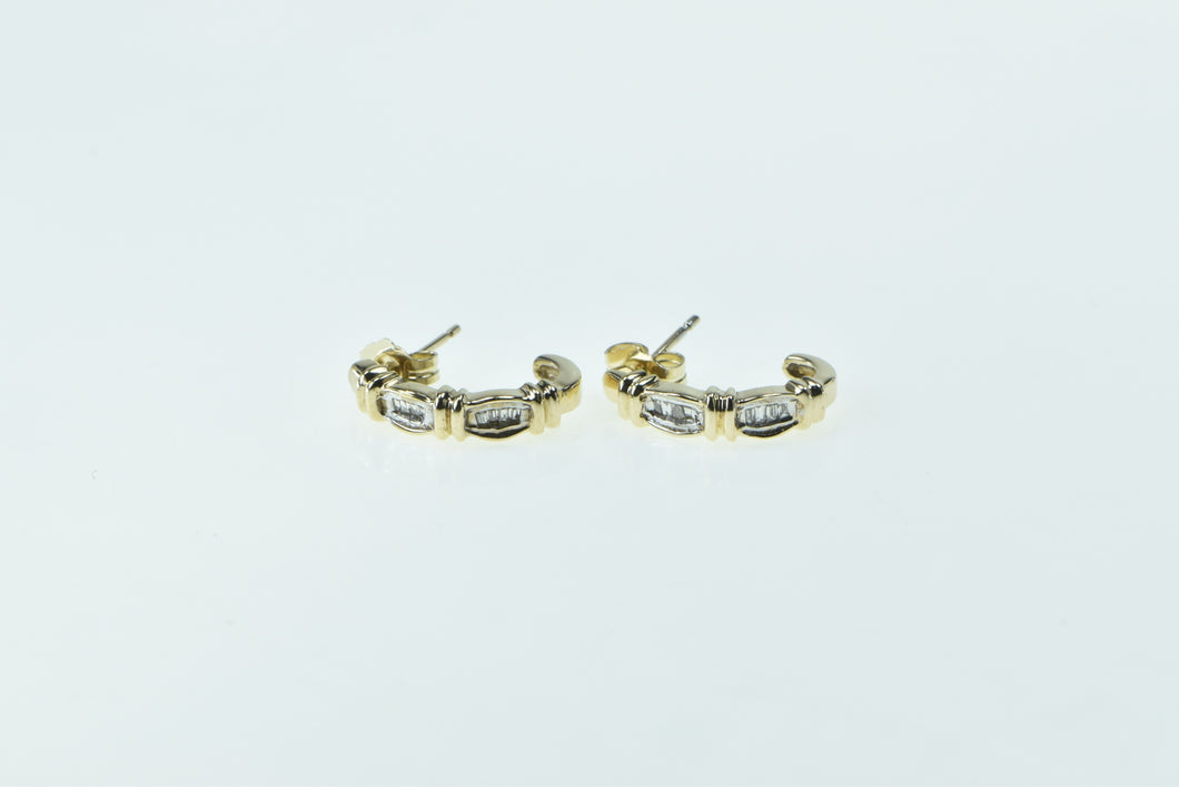 10K Baguette Diamond Curved Bar Fashion Earrings Yellow Gold