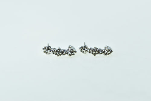 10K Vintage Diamond Cluster Curved Bar Fashion Earrings White Gold