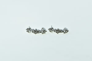 10K Vintage Diamond Cluster Curved Bar Fashion Earrings White Gold