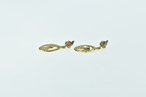 10K Oval Black Hills Leaf Cluster Dangle Vintage Earrings Yellow Gold