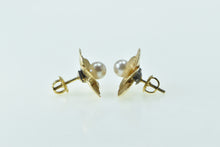 Load image into Gallery viewer, 14K 5.4mm Pearl Pansy Flower Vintage Stud Earrings Yellow Gold