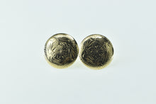 Load image into Gallery viewer, 14K Round Engraved Floral Motif Statement Stud Earrings Yellow Gold