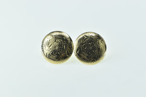 14K Round Engraved Floral Motif Statement Stud Earrings Yellow Gold