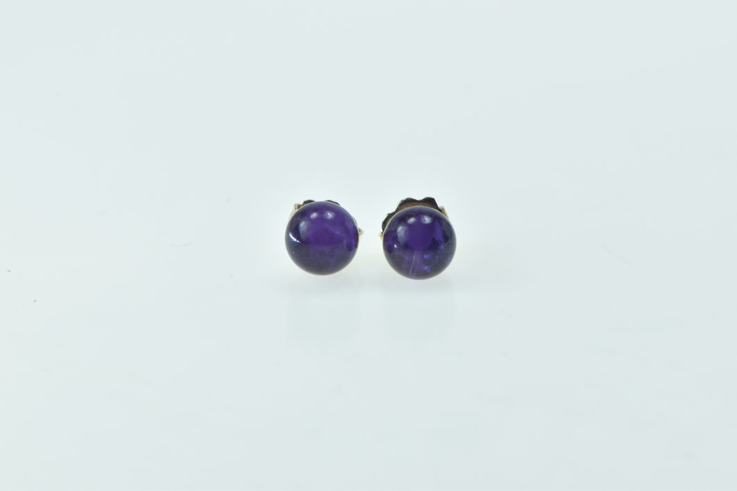 14K Round Amethyst Sphere Ball Stud Earrings Yellow Gold