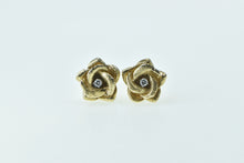 Load image into Gallery viewer, 14K Diamond 3D Rose Flower Romantic Stud Earrings Yellow Gold