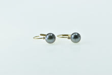 Load image into Gallery viewer, 14K Vintage 6.6mm Tahitian Pearl Diamond Lever Earrings Yellow Gold