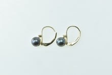 Load image into Gallery viewer, 14K Vintage 6.6mm Tahitian Pearl Diamond Lever Earrings Yellow Gold