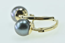 Load image into Gallery viewer, 14K Vintage 6.6mm Tahitian Pearl Diamond Lever Earrings Yellow Gold