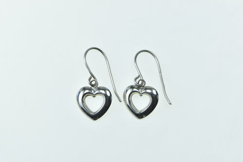 14K Heart Puffy Love Symbol Vintage Dangle Earrings White Gold