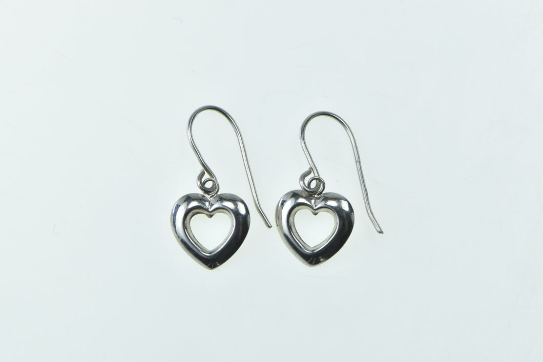 14K Heart Puffy Love Symbol Vintage Dangle Earrings White Gold