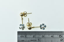 Load image into Gallery viewer, 14K Forget Me Not Enamel Flower Pearl Dangle Earrings Yellow Gold